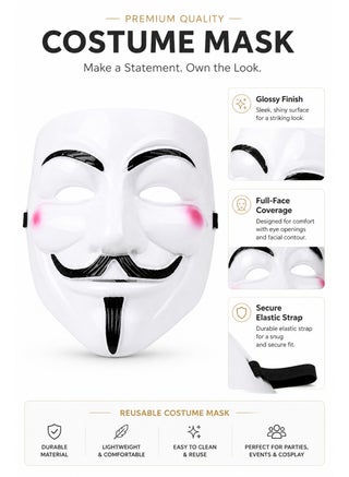 White Costume Mask, Masquerade Party Face Mask for Halloween, Cosplay, Fancy Dress and Costume Parties, Pack of 1 - view 3