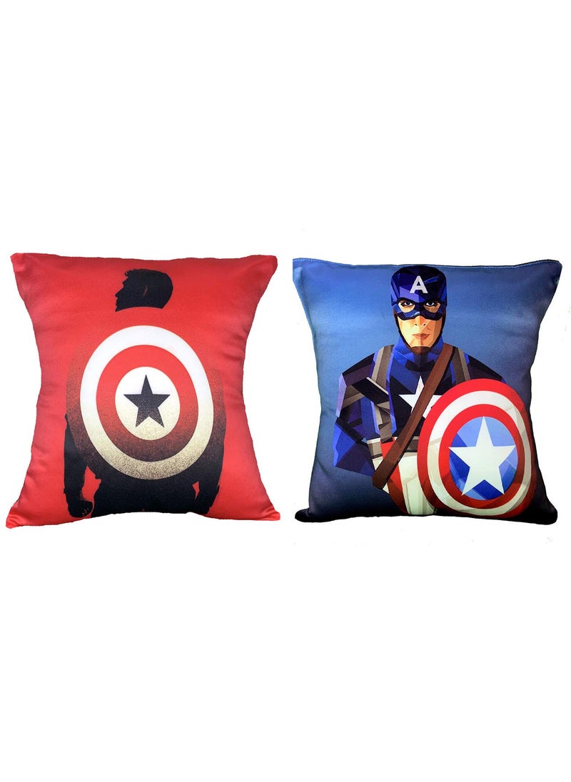 MONK MATTERS MONK MATTERS Captain America Shield Printed Cushion Cover Combo Size 12x12 Inches30x30cms Micro Satin Fabric Pack of 2 Cushion Covers with Fillers Multi Color  - Image 1