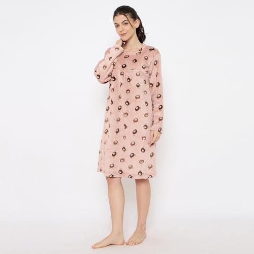 CAMEY Women Winter Long Sleeve Printed Woolen Nighty (D.Brown, M) - Image 3