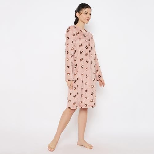 CAMEY Women Winter Long Sleeve Printed Woolen Nighty (D.Brown, M) - Image 4