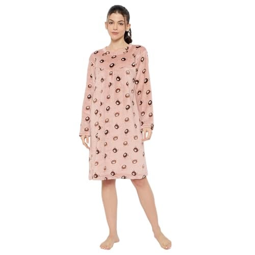 CAMEY Women Winter Long Sleeve Printed Woolen Nighty (D.Brown, M) - Image 1