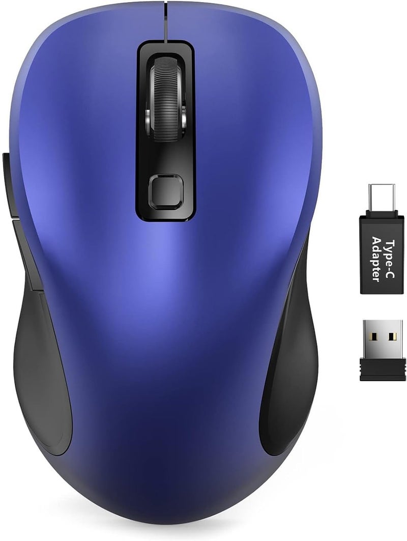 Trueque Wireless Mouse for Laptop, 2.4GHz Ergonomic Computer Mouse with Back & Forward Buttons, 3 Adjustable DPI Levels, 6 Buttons, Optical USB Cordless Mice for Windows PC (Deep Blue, 1 Pack) - Image 1