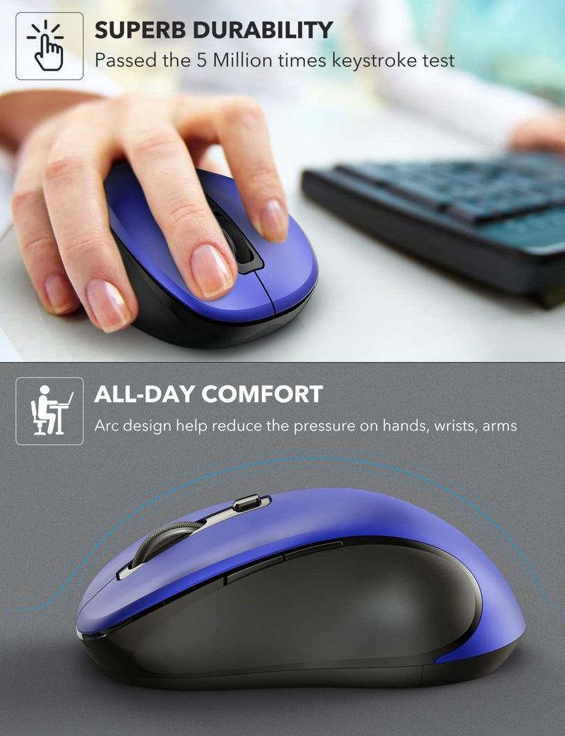 Trueque Wireless Mouse for Laptop, 2.4GHz Ergonomic Computer Mouse with Back & Forward Buttons, 3 Adjustable DPI Levels, 6 Buttons, Optical USB Cordless Mice for Windows PC (Deep Blue, 1 Pack) - Image 4