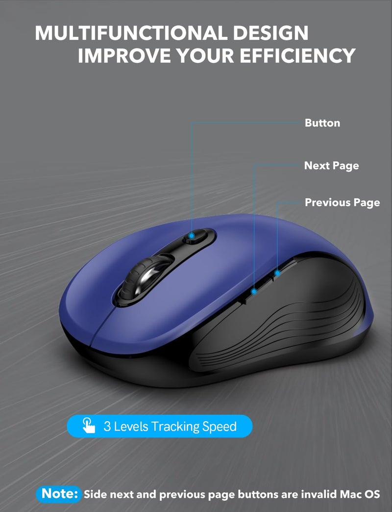Trueque Wireless Mouse for Laptop, 2.4GHz Ergonomic Computer Mouse with Back & Forward Buttons, 3 Adjustable DPI Levels, 6 Buttons, Optical USB Cordless Mice for Windows PC (Deep Blue, 1 Pack) - Image 3