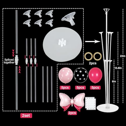 Naozinebi Pink Mouse Party Balloons Stand Kit 2 Sets with 2 Bow Foil Balloons Cartoon Mouse Themed Party Centerpiece for Table Pink and Black Bow Girls Women Gender Reveal Baby Shower Birthday Party Decoration - Image 5