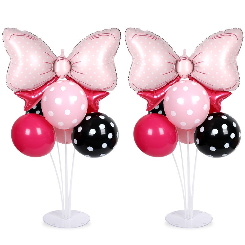 Naozinebi Pink Mouse Party Balloons Stand Kit 2 Sets with 2 Bow Foil Balloons Cartoon Mouse Themed Party Centerpiece for Table Pink and Black Bow Girls Women Gender Reveal Baby Shower Birthday Party Decoration - Image 3