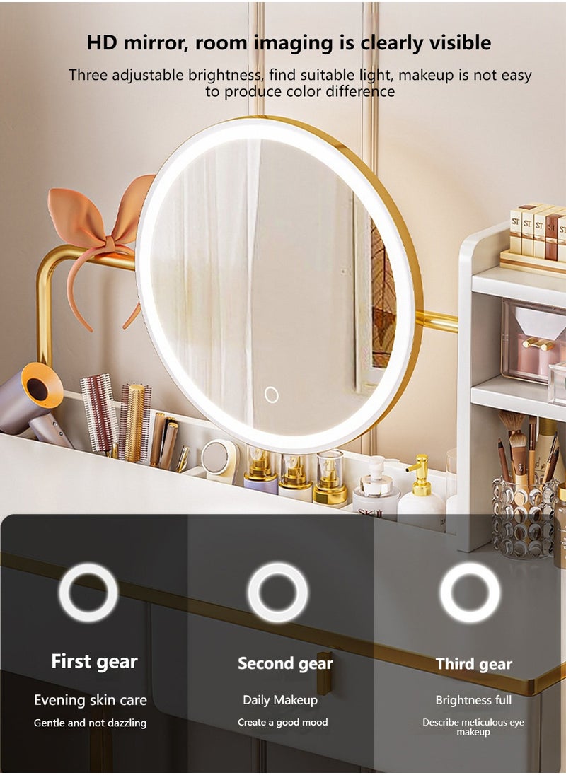 Modern Minimalist Dressing Table with LED Makeup Mirror and 3 Drawers for Storage 100*40*120CM