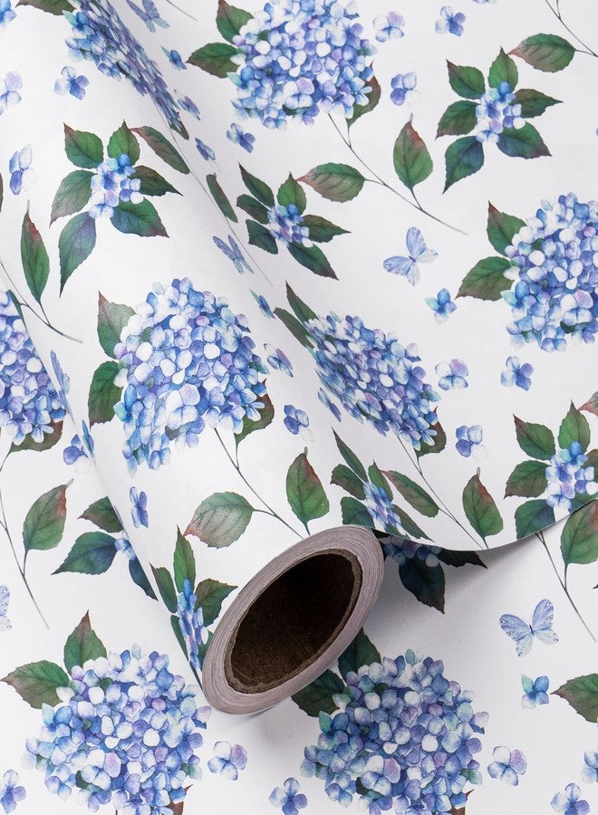 WRAPAHOLIC Kraft Hydrangea Floral Wrapping Paper Roll - Mini Roll - 17 Inch x 16.5 Feet - Hydrangea Flower Wrapping Paper for Wedding, Birthday, Bridal Shower, Tea Party - Image 1