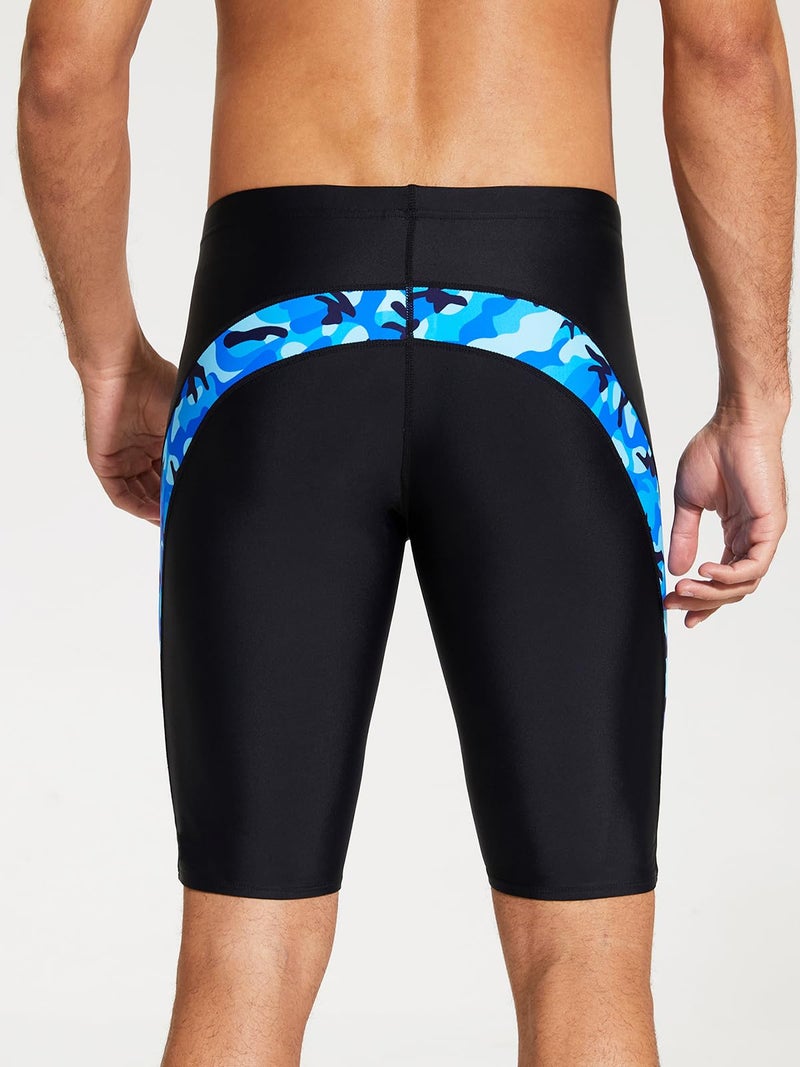 DEVOROPA Men's Swim Jammers Athletic Swimwear Racing Training Team Swimsuit Lap Competition Long Swimming Shorts Black/Wave Size 34 - Image 3