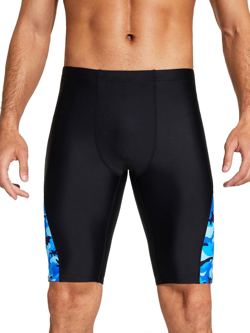 DEVOROPA Men's Swim Jammers Athletic Swimwear Racing Training Team Swimsuit Lap Competition Long Swimming Shorts Black/Wave Size 34 - Image 1
