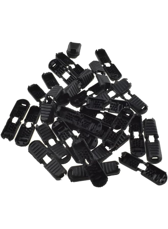 Lace End Clips Zipper Pull Tabs Cord Fixer Buckle Stopper Lanyard Lock Fastener Button Neat Teeth Tight Hold Smooth Thread for Shoe Shock Paracord Back Black Plastic 30PCS  - Image 1