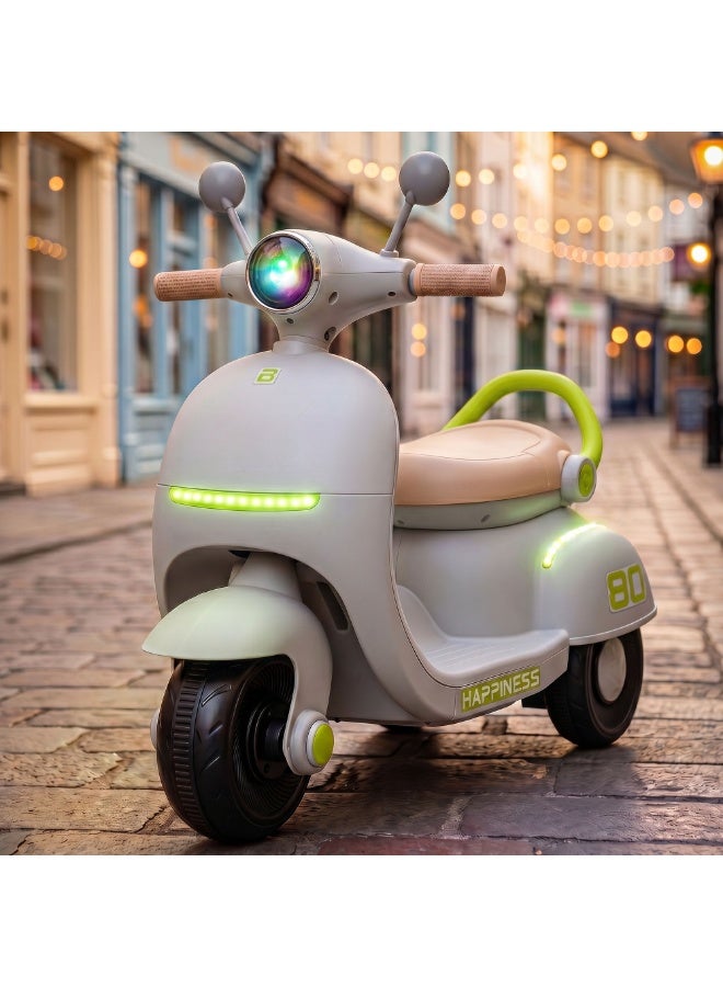 BAYBEE Electric Bike for Kids, Children's Bike with Led Light, Music & Foot Accelerator | Kids Bike Ride on Scooter Battery Bike for Toddlers | Baby Bike Childrens Electric Bike | Battery Operated Bike for Kids Boys Girls 2 to 5 Years Beige - Image 1