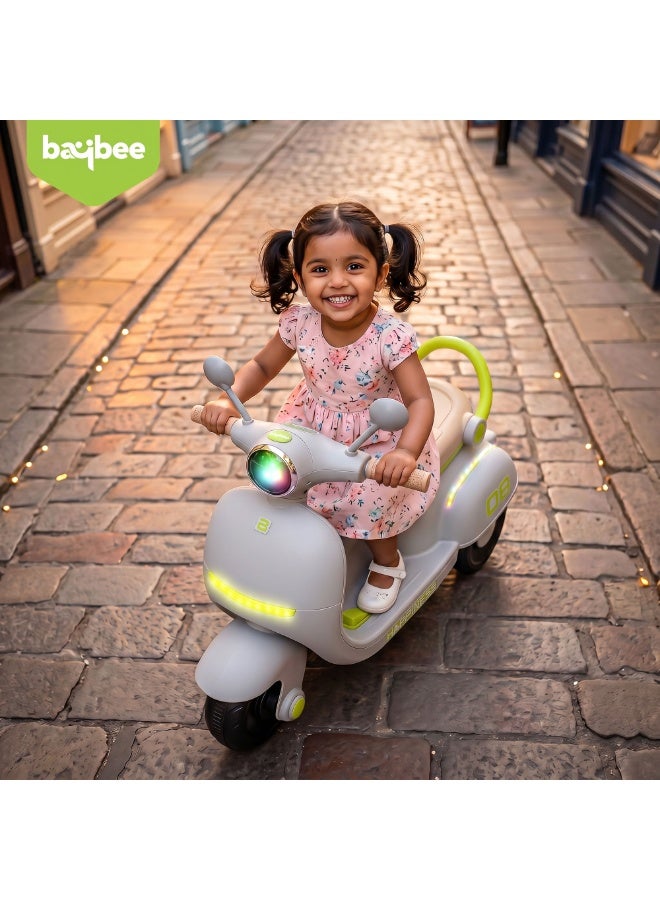 BAYBEE Electric Bike for Kids, Children's Bike with Led Light, Music & Foot Accelerator | Kids Bike Ride on Scooter Battery Bike for Toddlers | Baby Bike Childrens Electric Bike | Battery Operated Bike for Kids Boys Girls 2 to 5 Years Beige - Image 2