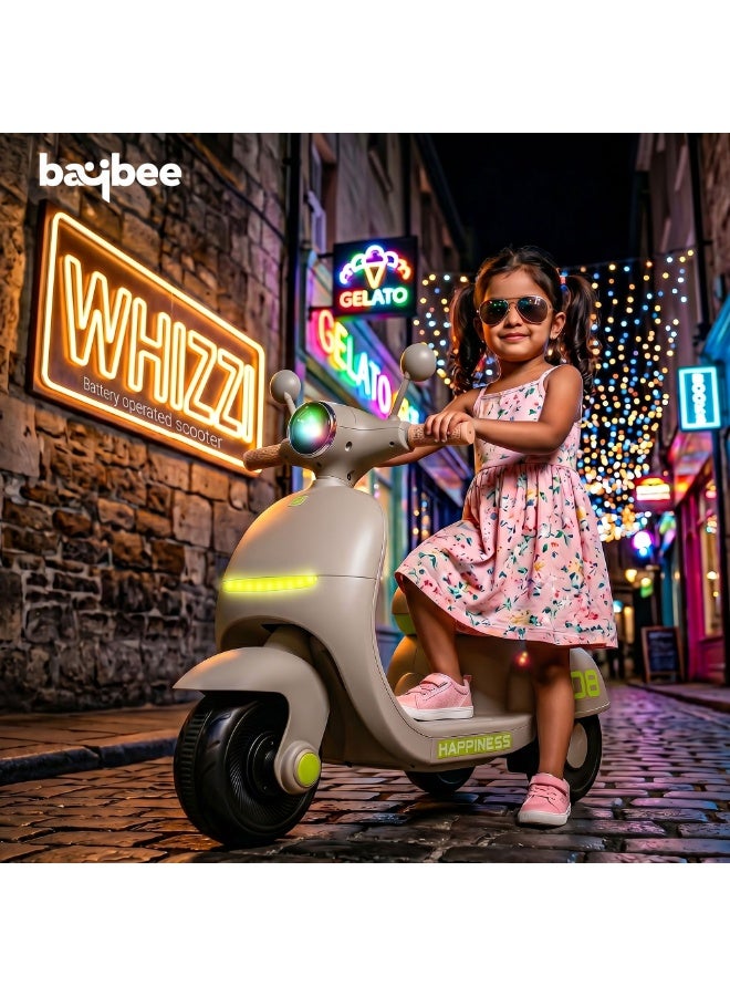 BAYBEE Electric Bike for Kids, Children's Bike with Led Light, Music & Foot Accelerator | Kids Bike Ride on Scooter Battery Bike for Toddlers | Baby Bike Childrens Electric Bike | Battery Operated Bike for Kids Boys Girls 2 to 5 Years Beige - Image 3