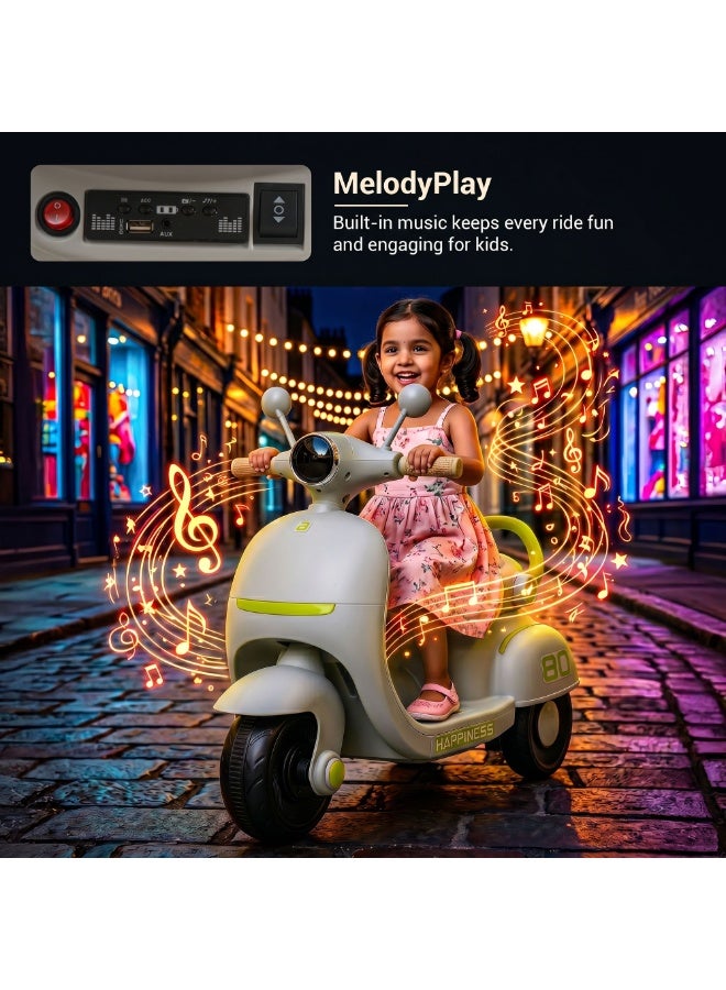 BAYBEE Electric Bike for Kids, Children's Bike with Led Light, Music & Foot Accelerator | Kids Bike Ride on Scooter Battery Bike for Toddlers | Baby Bike Childrens Electric Bike | Battery Operated Bike for Kids Boys Girls 2 to 5 Years Beige - Image 5