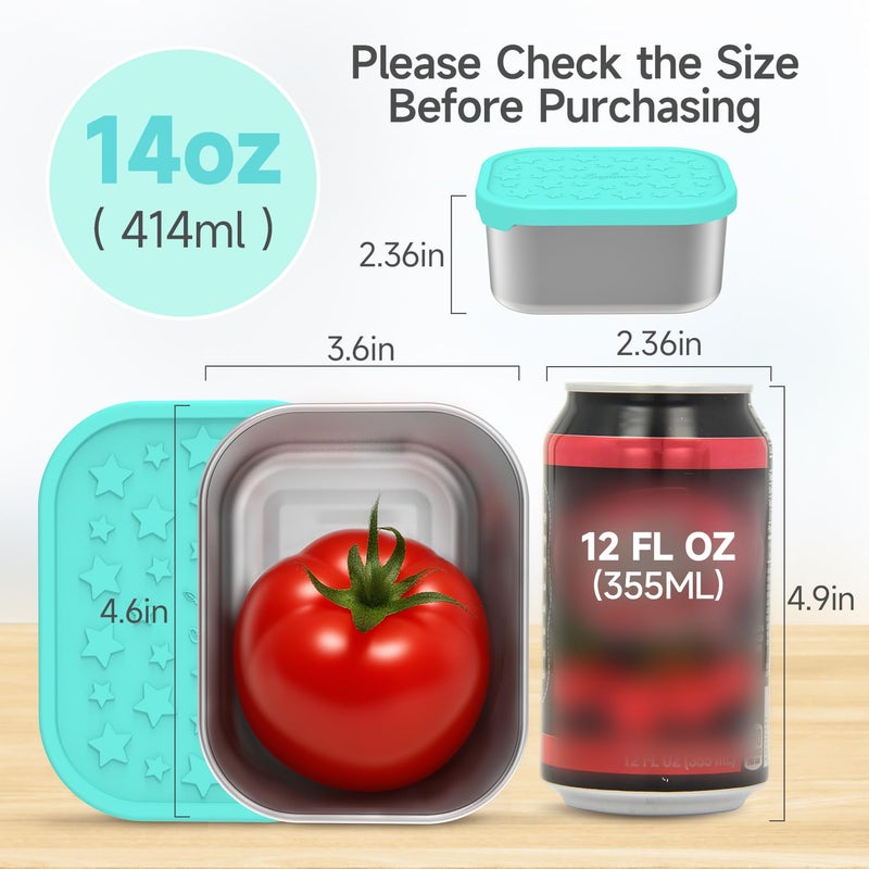 SOPHICO Stainless Steel 14 OZ Snack Containers for Kidsï¼ŒFood Storage Container with Silicone Lid - Perfect 304 Metal Toddler Lunch Box for Daycare and School, Leak Proof (MIX, 4 PACK) - Image 3