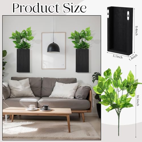 Vesici Wood Wall Planter Vase with Artificial Plants Indoor Plants Holder Pocket Farmhouse Wooden Wall Flower Vase Hanging Plant Decor for Bedroom Kitchen Office Home(2 Pcs,Green Plants) - Image 2