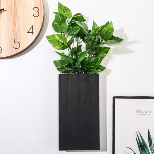 Vesici Wood Wall Planter Vase with Artificial Plants Indoor Plants Holder Pocket Farmhouse Wooden Wall Flower Vase Hanging Plant Decor for Bedroom Kitchen Office Home(2 Pcs,Green Plants) - Image 5