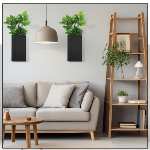 Vesici Wood Wall Planter Vase with Artificial Plants Indoor Plants Holder Pocket Farmhouse Wooden Wall Flower Vase Hanging Plant Decor for Bedroom Kitchen Office Home(2 Pcs,Green Plants) - Image 4