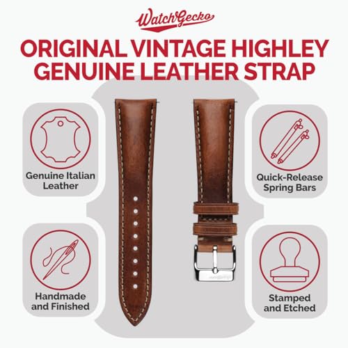 WatchGecko Vintage Highley Certified Genuine Italian Leather Replacement Watch Strap. Stylish and Durable Mens Wristwatch Strap. Padded for Comfort. Easy to fit. Reddish Brown, 20 mm - Image 2