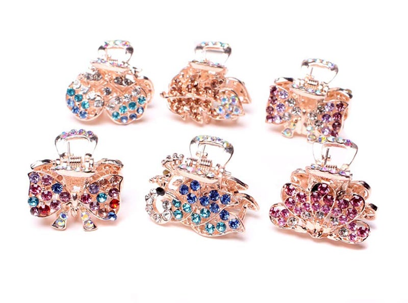 6 PCS Women Lady Alloy Rhinestone NoSlip Mini Hair Claw Small Bang Jaw Clip Hair Clamp Hair Grip Hair Pin A