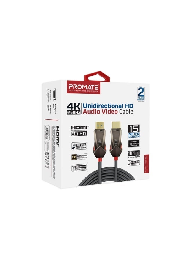 Promats Promate ProLink4K60-15M Unidirectional 4K HDMI® Audio Video Cable – 15M High-Speed HDMI® 2.0 Cable Supports 4K@60Hz, HDR, ARC, 18Gbps Bandwidth, Gold-Plated Connectors, Ideal for Long-Distance Setups  - Image 3