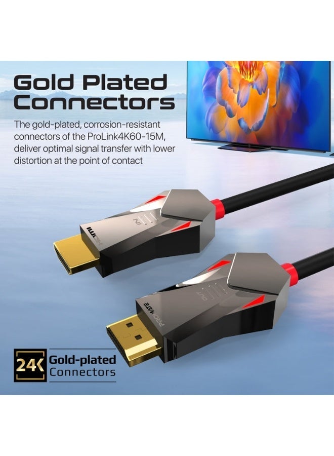 Promats Promate ProLink4K60-15M Unidirectional 4K HDMI® Audio Video Cable – 15M High-Speed HDMI® 2.0 Cable Supports 4K@60Hz, HDR, ARC, 18Gbps Bandwidth, Gold-Plated Connectors, Ideal for Long-Distance Setups  - Image 4
