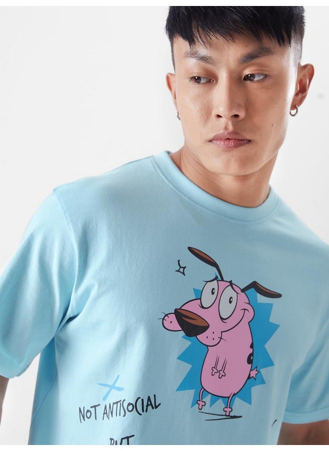 The Souled Store - The Souled Store Official Courage: Kinda Antisocial Mens and Boys Regular fit Half Sleeve Blue Color Cotton T-Shirts (228059_XL_Blue) T-Shirts Fashionable Trendy Graphic Prints Pop Culture Merchandise - Image 1