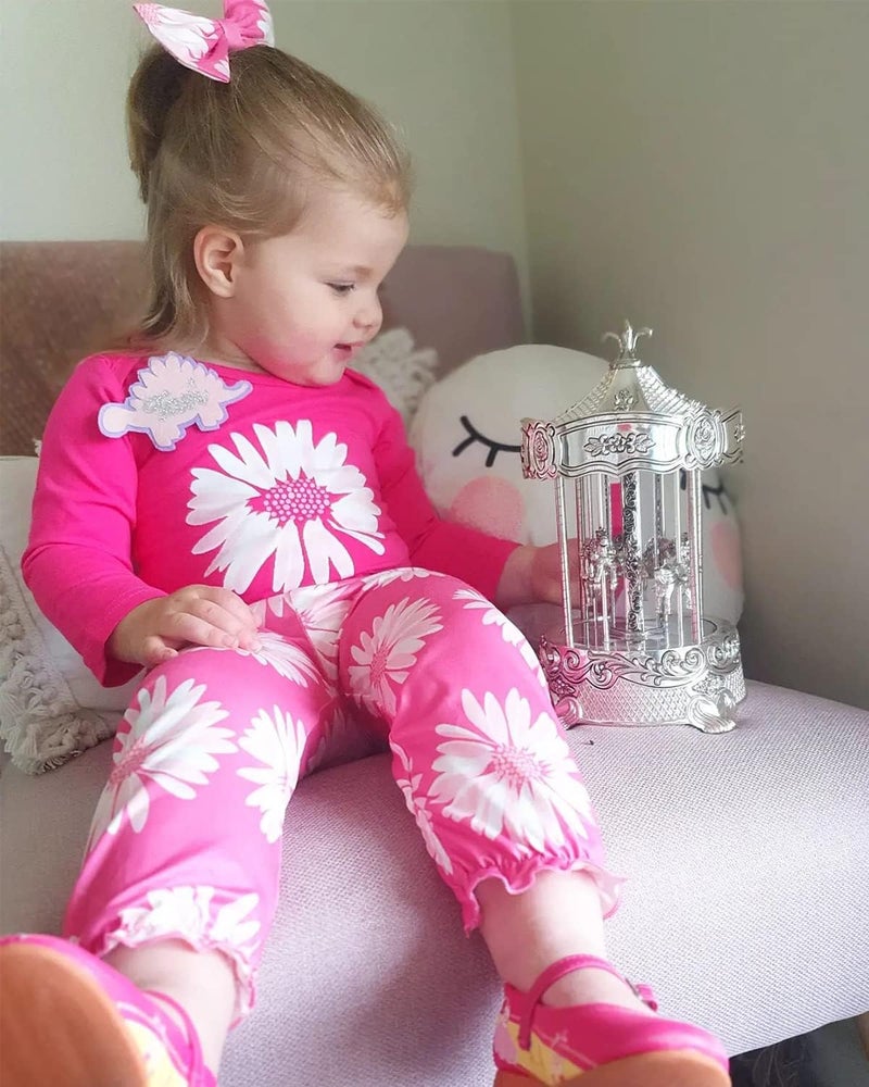 Fullfamous Newborn Baby Girl Clothes Gifts Outfits,Fall Winter Long Sleeve Romper and Pant Set Raspberry Sunflower 0-3 months - Image 2