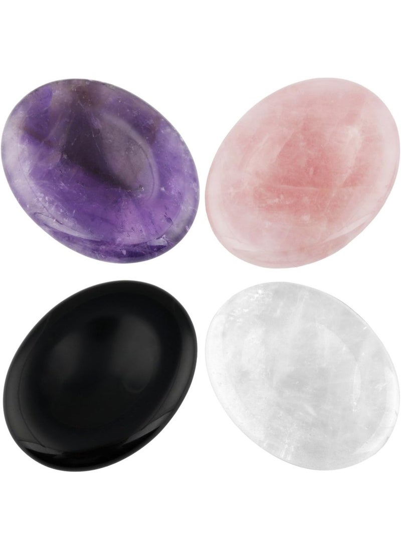 mookaitedecor mookaitedecor Thumb Worry Stone, Pocket Palm Stones Crystal Healing Reiki Stress Relief Pack of 4, Oval Shape 