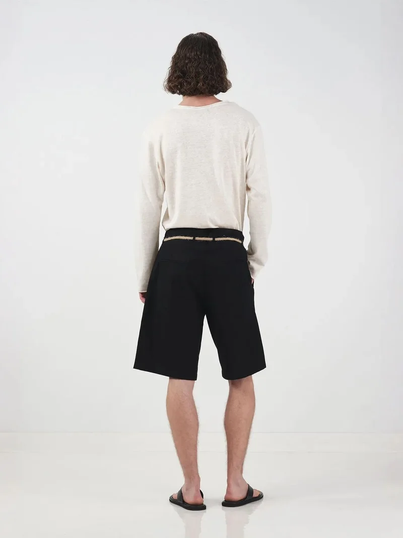 جيستو GIESTO Mid Waist Relaxed Fit Belted Poplin Shorts