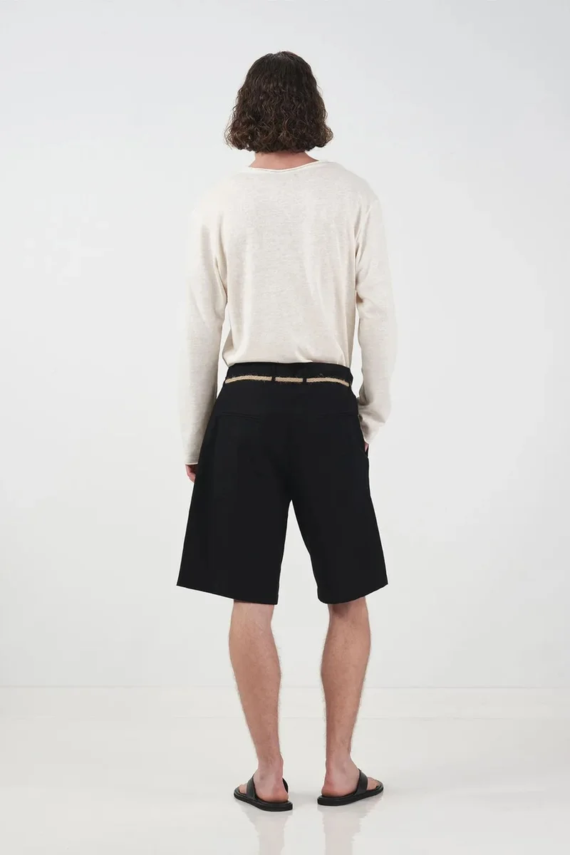 Giesto Black GIESTO Mid Waist Relaxed Fit Belted Poplin Shorts for Men | Best Price UAE