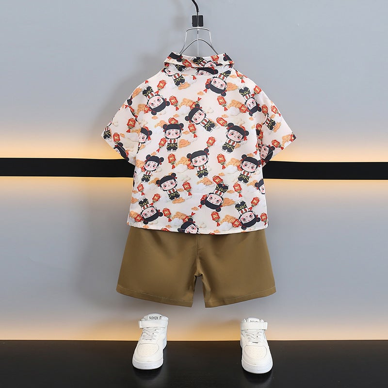 Boys Summer Suit Kidsren'S Summer Short-Sleeved Shorts Two-Piece Set Handsome Boy Nezha Clothes Trendy - Image 3