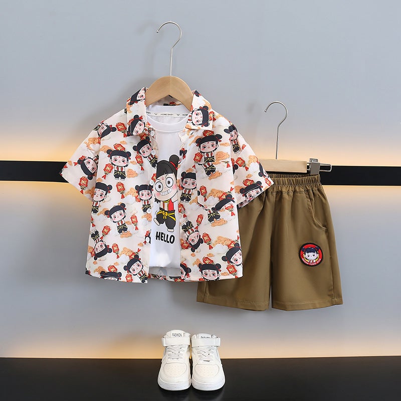 Boys Summer Suit Kidsren'S Summer Short-Sleeved Shorts Two-Piece Set Handsome Boy Nezha Clothes Trendy - Image 4