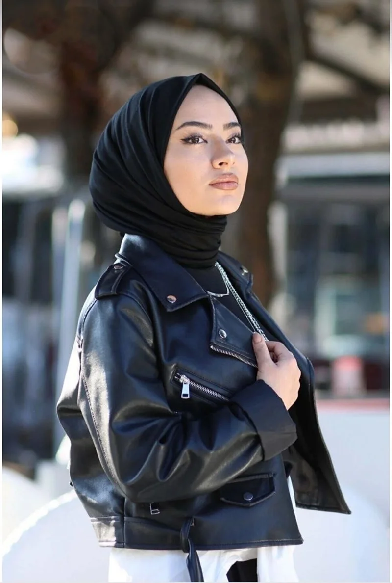 Nil Butik Black Hijab Combed Cotton Shawl