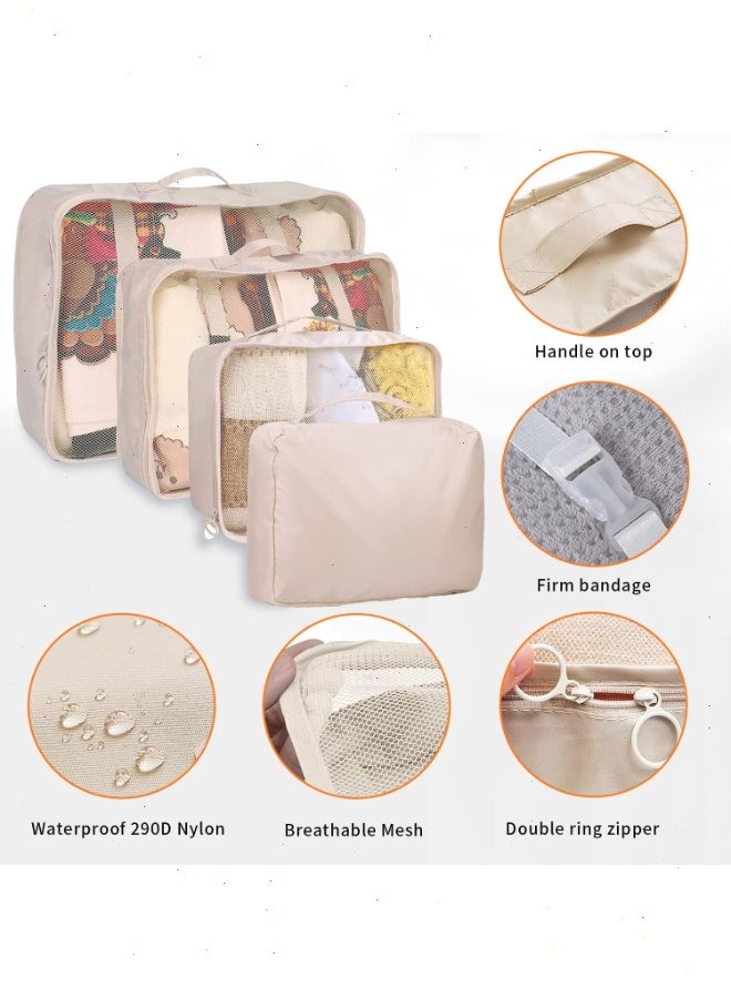 Topyich 8PCS Packing Cubes Set for Travel, Lightweight Beige Suitcase Organizers, Waterproof Travel Storage Bags for Carry On - Image 4