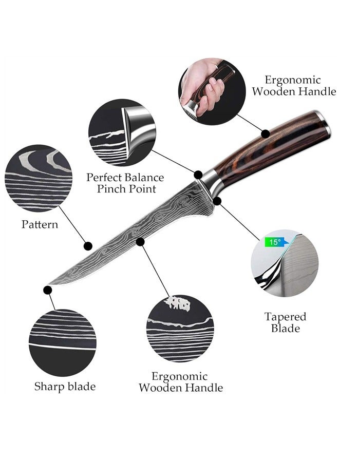 أوساويك سكين الطهي 6 إنش وسكاكين الفيليه فولاذ عالي الكربون ومعامل باكاوود للحوم والأسماك والدواجن وطباخ الدجاج سكين المطبخ (6 بوصة سكين الرش) - Image 2