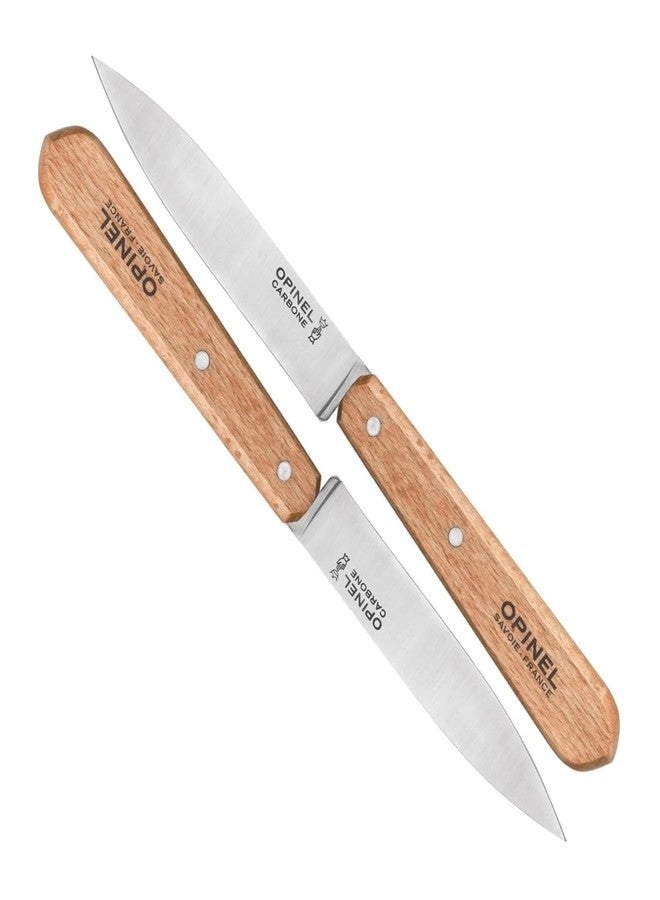 أوبينيل طقم سكاكين تقشير أوبينيل رقم 102، قطعتان، سكاكين تحضير للاستخدام اليومي من الفولاذ الكربوني للتقطيع والتقشير والتقطيع إلى شرائح والتشذيب، مقابض من خشب الزان المعالج والمستدام، صنع في فرنسا - Image 1