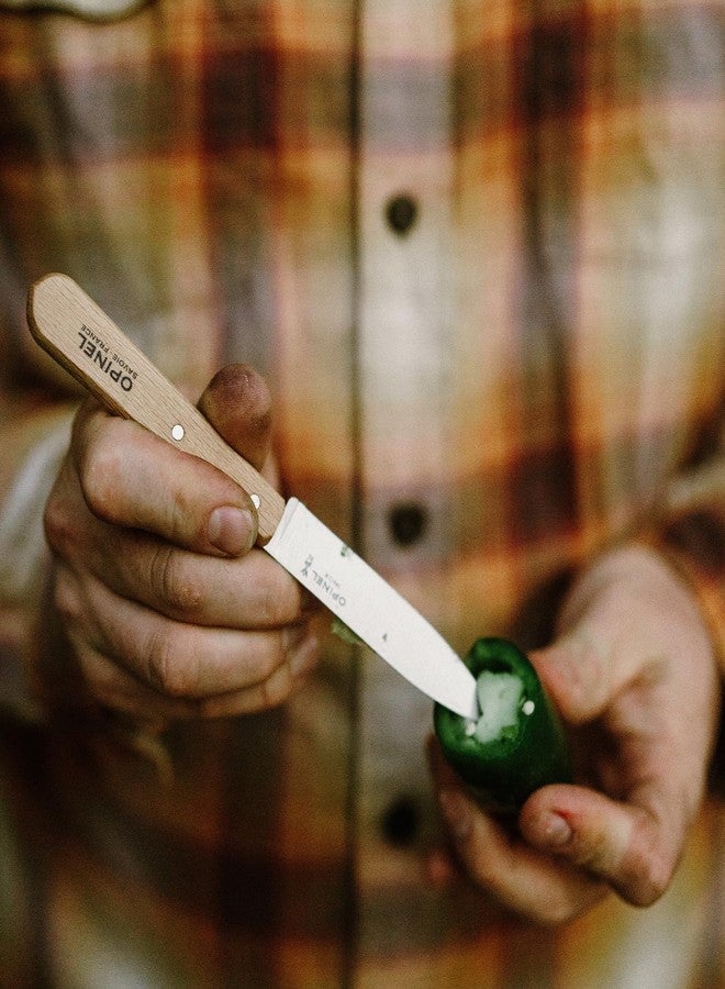 أوبينيل طقم سكاكين تقشير أوبينيل رقم 102، قطعتان، سكاكين تحضير للاستخدام اليومي من الفولاذ الكربوني للتقطيع والتقشير والتقطيع إلى شرائح والتشذيب، مقابض من خشب الزان المعالج والمستدام، صنع في فرنسا - Image 3