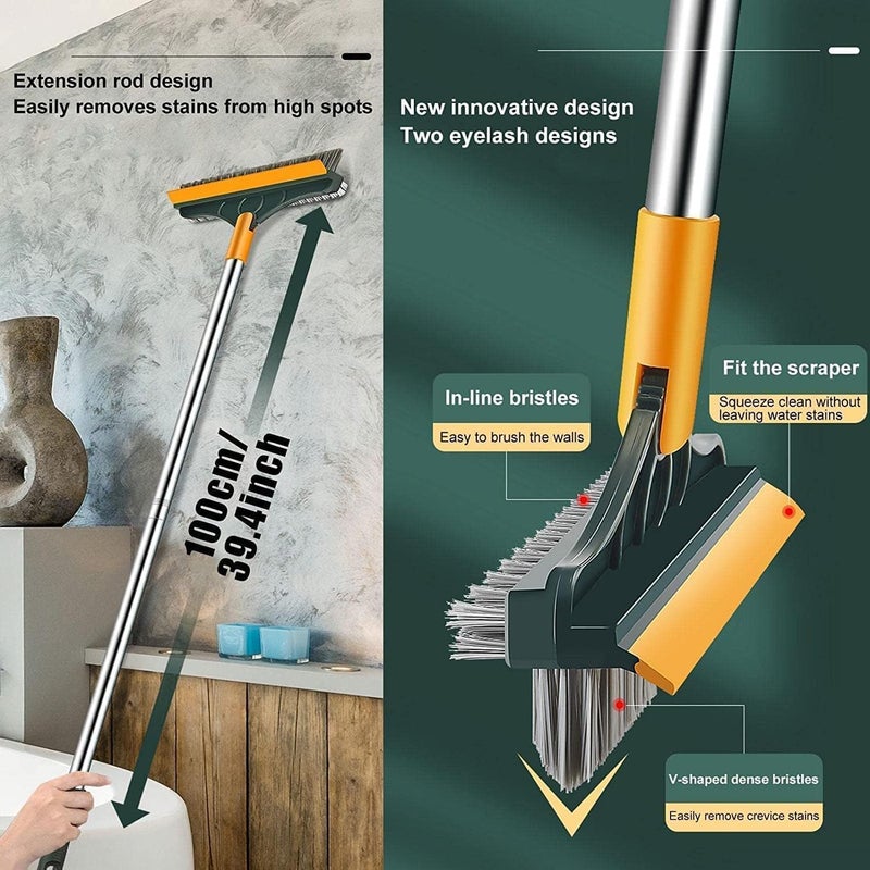 ASHGUJ ASHGUJ 3 in 1 Bathroom Brush with Wiper Tiles Cleaning Brush Floor Scrub Bathroom Brush with Long Handle 120° Rotate Bathroom Floor Cleaning Brush Home Kitchen (Multicolor, Pack of 1)  - Image 2