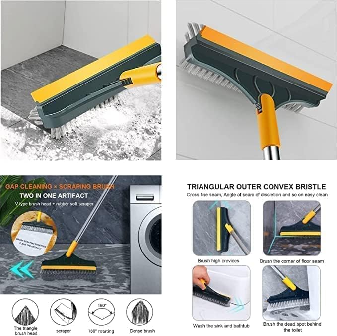 ASHGUJ ASHGUJ 3 in 1 Bathroom Brush with Wiper Tiles Cleaning Brush Floor Scrub Bathroom Brush with Long Handle 120° Rotate Bathroom Floor Cleaning Brush Home Kitchen (Multicolor, Pack of 1)  - Image 4