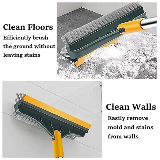 ASHGUJ ASHGUJ 3 in 1 Bathroom Brush with Wiper Tiles Cleaning Brush Floor Scrub Bathroom Brush with Long Handle 120° Rotate Bathroom Floor Cleaning Brush Home Kitchen (Multicolor, Pack of 1)  - Image 5