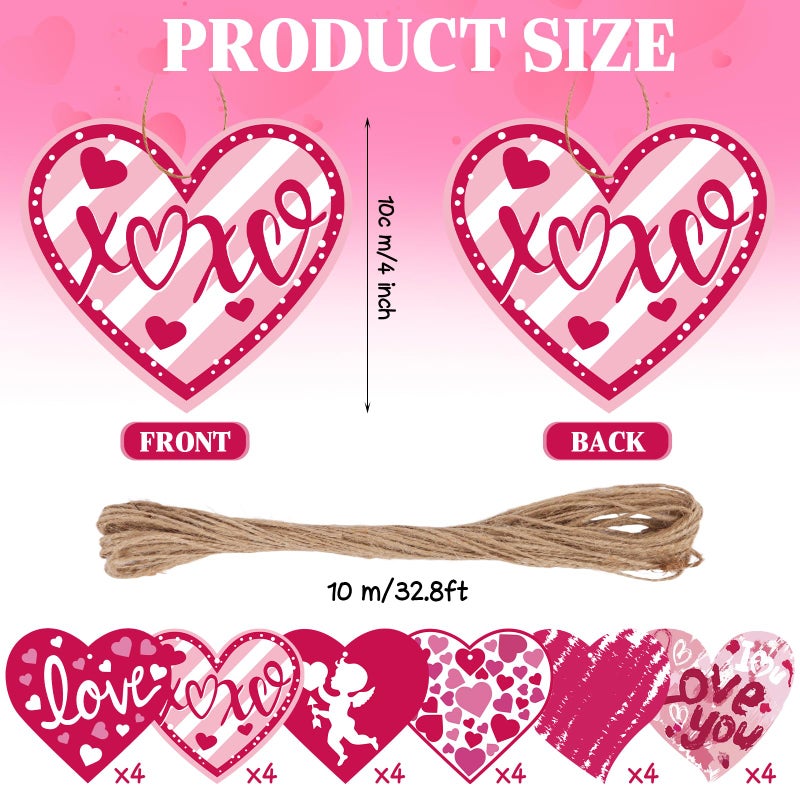 DERAYEE 24PCS Valentines Day Tree Decorations, 4 Inch Wooden Large Red Pink White Heart Shaped Hanging Ornament Gifts for Home Wedding Sweet Conversation Table Wall Door Decor - Image 2