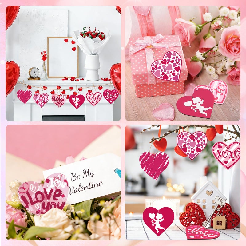 DERAYEE 24PCS Valentines Day Tree Decorations, 4 Inch Wooden Large Red Pink White Heart Shaped Hanging Ornament Gifts for Home Wedding Sweet Conversation Table Wall Door Decor - Image 5