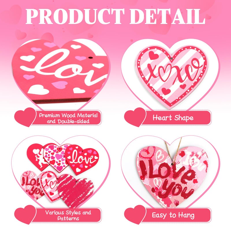 DERAYEE 24PCS Valentines Day Tree Decorations, 4 Inch Wooden Large Red Pink White Heart Shaped Hanging Ornament Gifts for Home Wedding Sweet Conversation Table Wall Door Decor - Image 3