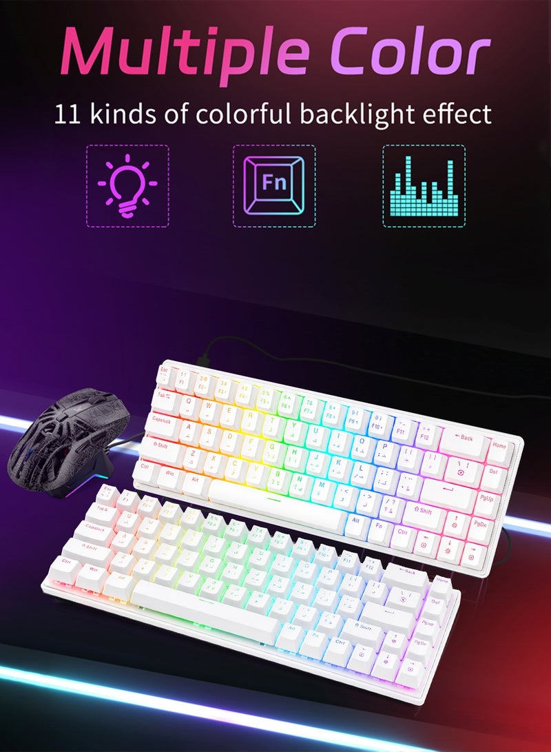 UCHUANG 68-Key English Arabic Mechanical Keyboard, Red Switch Hybrid Light Compact Mini Wired Keyboard for PC, Mac E-sports Portable Gaming Keyboard - White - Image 5