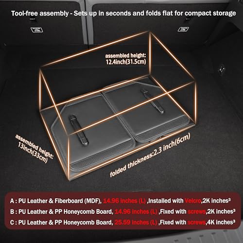 POKSRI Trunk Organizer,car organizers and storage,black Leather Storage Box with lid,Fiberboard,Collapsible,15''L x 13''W x 12.4''H,2K inches³(size A) - Image 2