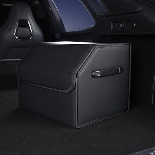 POKSRI Trunk Organizer,car organizers and storage,black Leather Storage Box with lid,Fiberboard,Collapsible,15''L x 13''W x 12.4''H,2K inches³(size A) - Image 1