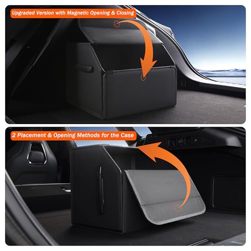 POKSRI Trunk Organizer,car organizers and storage,black Leather Storage Box with lid,Fiberboard,Collapsible,15''L x 13''W x 12.4''H,2K inches³(size A) - Image 3