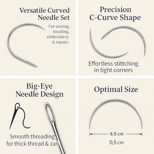 Tia Crafts Curved Sewing Needle Set – Big Eye Needle for Thick Thread, Beading, Embroidery, Ari Work, Punch Needle, Garland Making & Book Binding | Heavy Duty Hand Stitching Needles Pack of 6 - Image 4